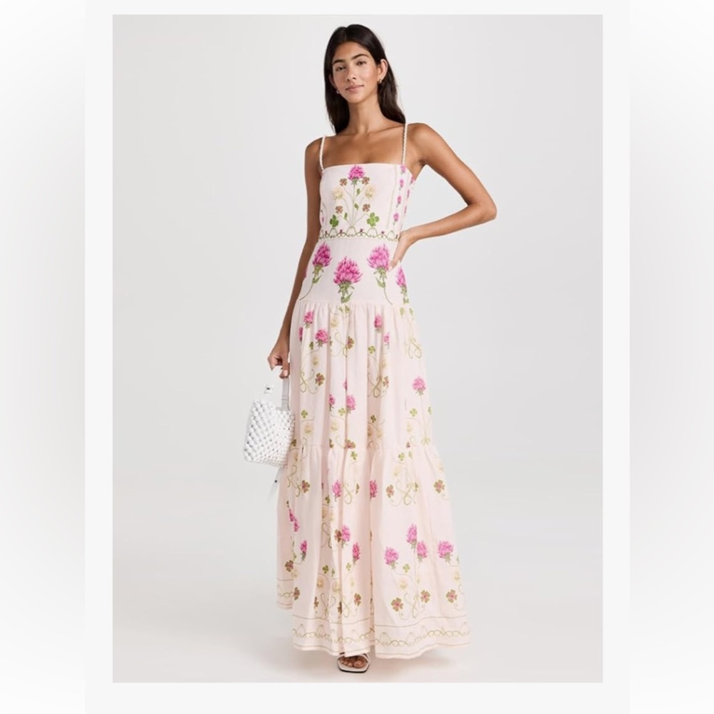 Embroidered Spaghetti-Strap Maxi Dress in Blush Pink